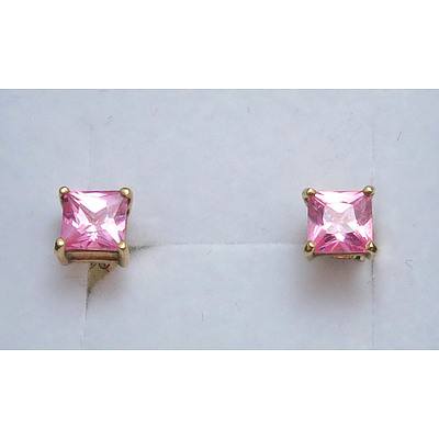 9ct Gold Stud Earrings - Set With Pink Czs