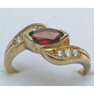 Natural Garnet & Diamond Ring - 9ct Gold