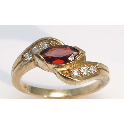 Natural Garnet & Diamond Ring - 9ct Gold