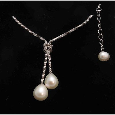 Sterling Silver Lariat Style Pearl Bracelet