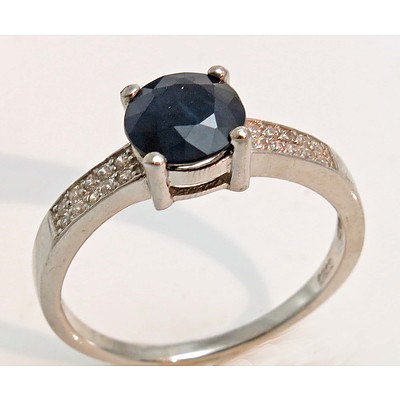 Sterling Silver Sapphire & Cz Ring