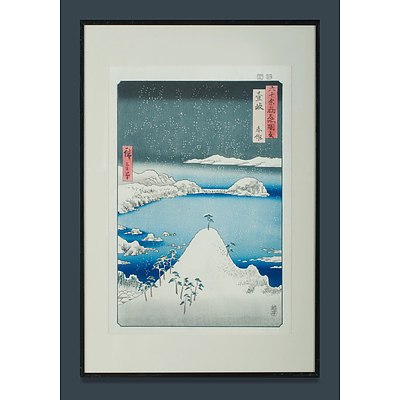 After UTAGAWA Hiroshige (1797-1858), 'Evening Snow, Kanbara' From the Series '53 Stations of The Tokaido' & 'Famous Views of the Sixty-odd Provinces, Iki Province'