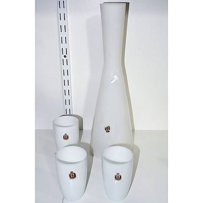 Kastrup Denmark Opaline Glass Carafe and Three Glasses
