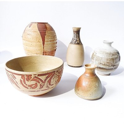 Five Australian Studio Pottery Pieces Including Work by John Derman, Jean Higgs, Ralph Jefferes, Judy Gledhill and Noel Blue