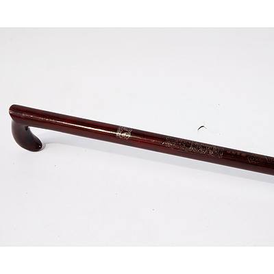 Chinese Rosewood Walking Stick with Engraved Detail and Brass Tip