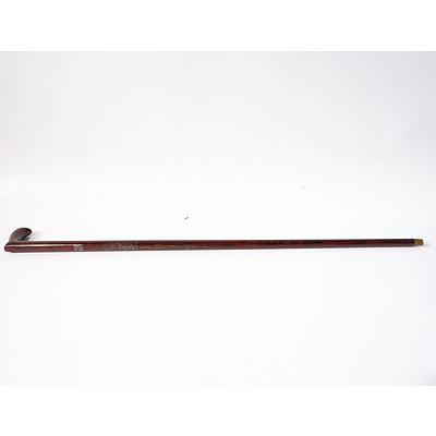 Chinese Rosewood Walking Stick with Engraved Detail and Brass Tip