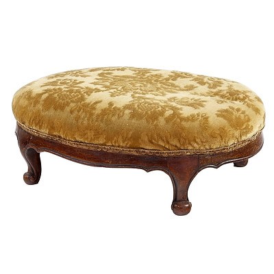 Antique Mahogany Footstool with Carved Cabriole Feet, 19th Century