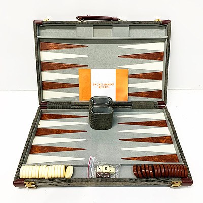 Backgammon Board Game in a Crocodile Skin Style Carry Case