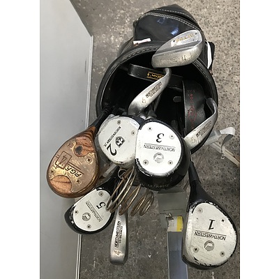 16 Golf Clubs With American Made Bag And Trolley Cart