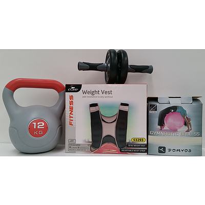 Fitness Set Including 10Kg Weight Vest, Fitness Ball, AB Floor Roller and 12 Kg Kettle Bell - New