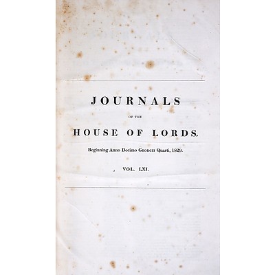 Journals of the House of Lords, Volume 61 1829, London, Leather and Paper Bound Hard Cover