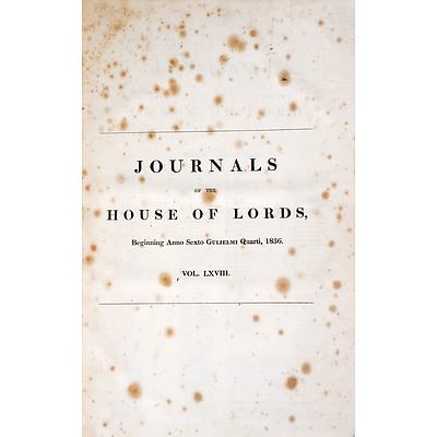 Journals of the House of Lords, Volume 68, 1836, London, Leather and Paper Bound Hard Cover