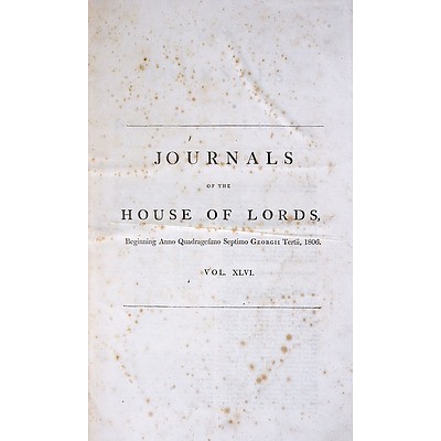Journals of the House of Lords, Volume 46, 1806-8, London, Leather and Paper Bound Hard Cover