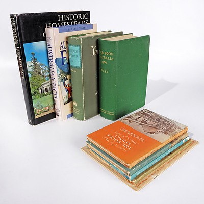 Nine books Relating to Australia Including Historic Homesteads of Australia, Year Book Australia 1966 & 1973 Travelling Songs of Old Australia and More