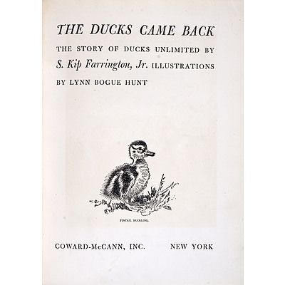 S. Kip Farrington Jr, The Ducks Came Back, Coward- McCann Inc, New York, 1945, Leather Bound Hard Cover