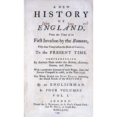 A New History of England Volume I, J. Newbery, London 1757, Hard Cover