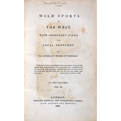 Wild Sports of the West, Richard Bentley, London, 1832, Leather and Marbled Paper Bound and H. Williamson, The Old Stag and other Hunting Stories, Putnam & Co, London, 1946, Leather and Cloth Bound, Both Hard Covers