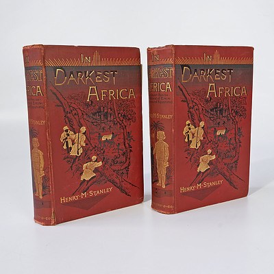 Henry M. Stanley, In Darkest Africa, Sampson Low, Marston, Searle & Rivington, Volume I-II, 1890, Hard Cover with Fold Out Maps
