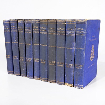 Ten Volumes of Proceedings of the Royal Colonial Institute, The Institute, London, Varios Volumes Between 1882-1893, Hard Cover