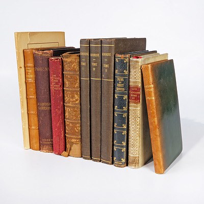 Quantity of 11 Books of Poetry Including Poems of Robert Browning, 1863, Poems of Adam Lindsey Gordon, 1`898, Leather Bound