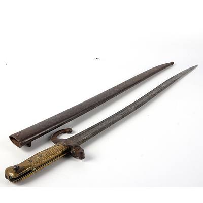 French Model 1866 Chassepot Bayonet and Scabbard, Late 19th Century