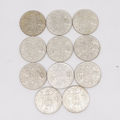 Eleven Australian 1966 Silver Fifty Cent Coins