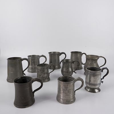Ten Antique Pewter Tankards, Including James Yates and More