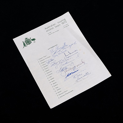 Autographs from the Australian Touring Cricket Team 1972 Including Ian Chappell, Greg Chappell, Douge Walters and More
