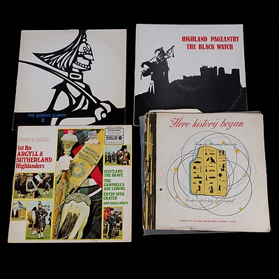Four LP Vinyl Records Including Highland Pageantry, Here History Began From Maxims of Ptah-Hotep and More