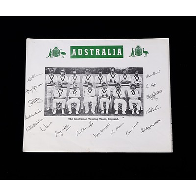 Quantity of Australian Cricket Ephemera and Memorabilia from the 1970s Including Richie Benaud Photograph, Signed Australian Touring Team 1976, West Indian Tourists 1976 and More