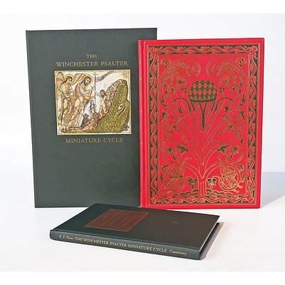 The Winchester Psalter Miniature Cycle, Commentary by Kristine E Haney The Folio Society, London 2015,Two Book Leather and Cloth Bound Hard Cover Set in Presentation Box