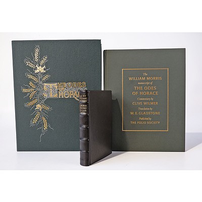 The William Morris Manuscript of the Odes of Horrace, Commentary by Clive Wilmer, Translated by W E Gladstone. The Folio Society, London 2014,Two Book Leather and Cloth Bound Hard Cover Set in Presentation Box