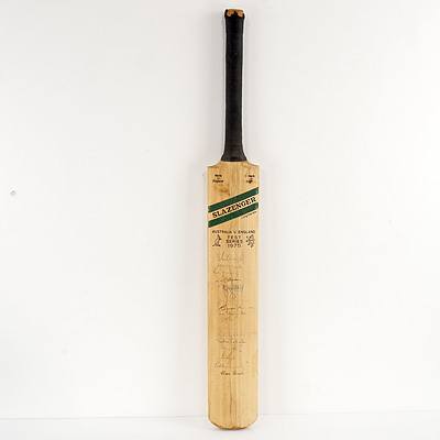 Slazenger Willow Cricket Bat Signed by Some of the 1975 Australian Vs England Test Series Cricket Team Including Ian Chappell, Rod Marsh, Richie Richardson and More