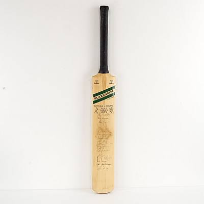 Slazenger Willow Cricket Bat Signed by Some of the 1975 Australian Vs England Test Series Cricket Team Including Ian and Greg Chappell, Rod Marsh, Richie Richardson, Doug Walters nd More