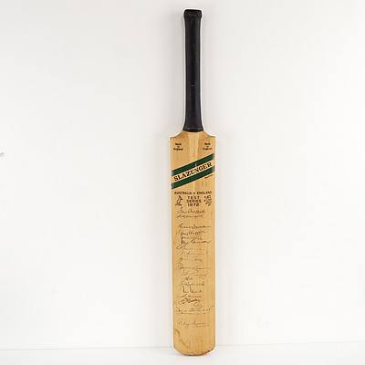 Slazenger Willow Cricket Bat Signed by Some of the 1972 Australian Vs England Test Series Cricket Team Including Ian and Greg Chappell, Doug Walters, Graeme Watson and More