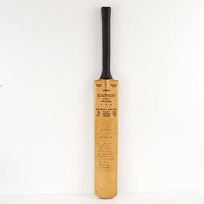 Slazenger Willow Cricket Bat Signed by Some of the 1968 Australian Vs England Test Series Cricket Team Including Ian Chappell, Ashley Mallet, Bill Lawry and More