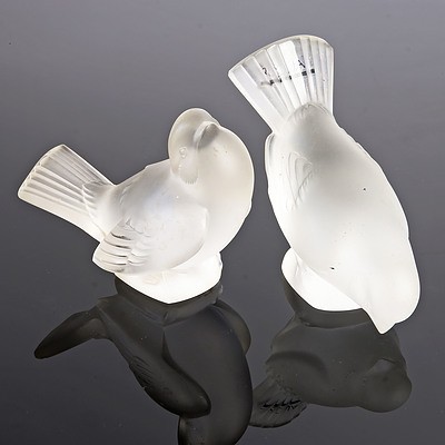 Pair Lalique Glass Bird Figures