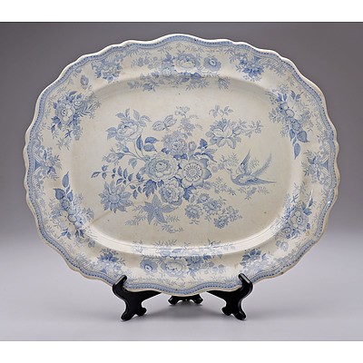 Large Antique Blue and White Porcelain Platter