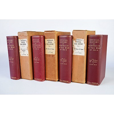 C.E.W. Bean, Official History of Australia in the War, Vol 1-12, Angus & Robertson, Sydney, 1937 in Cloth Bound Hard Back with Eight Volumes in boxes with Dust Covers