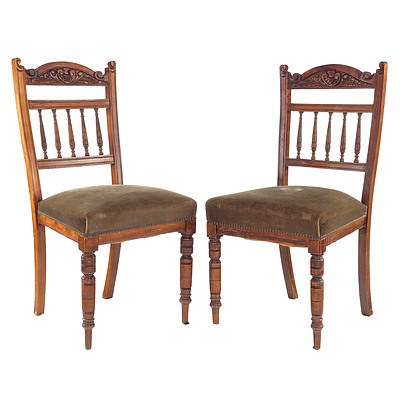 Pair of Edwardian Fabric Upholstered Dining Chairs, Early 20th Century