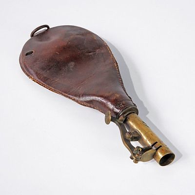 Antique Leather Powder Flask with Brass Nozzle