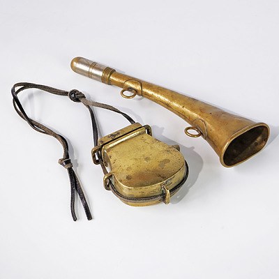 Brass Antique Hunting Horn and Another Brass Container