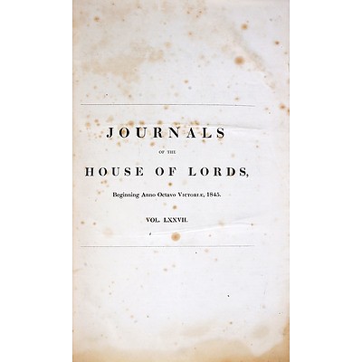 Journals of the House of Lords, Volume 77, 1845, London, Leather and Paper Bound Hard Cover