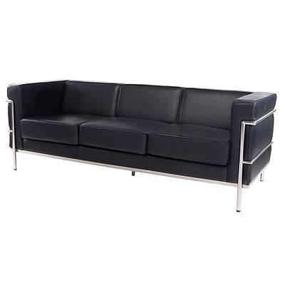 Replica Le Corbusier Black Faux Leather Three Seater Lounge
