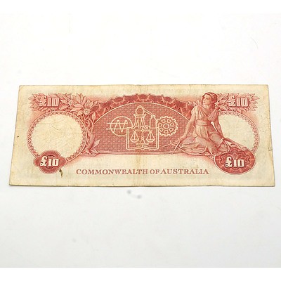 Commonwealth of Australia Coombs/Wilson Ten Pound Note WA38 139899