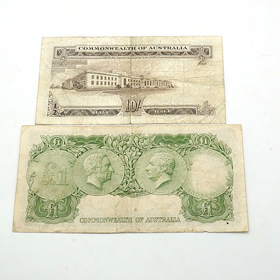 Commonwealth of Australia Coombs/Wilson One Pound Note HH15 807794 and Ten Shilling Note AG37 629268