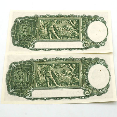  Two Consecutively Numbered Commonwealth of Australia Armitage/ McFarlane one Pound Notes, JO 605721- JO 605722