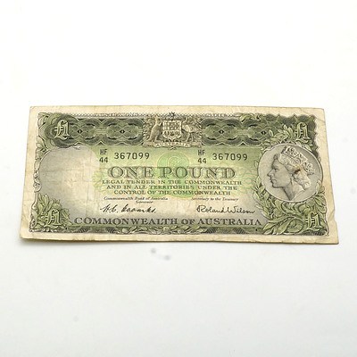 Commonwealth of Australia Coombs/Wilson One Pound Note HF44 367099