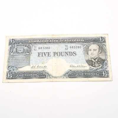 Commonwealth of Australia Coombs / Wilson Five Pound Note, TC92 683280