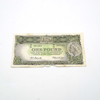 Commonwealth of Australia Coombs / Wilson One Pound Note, HG81 397143